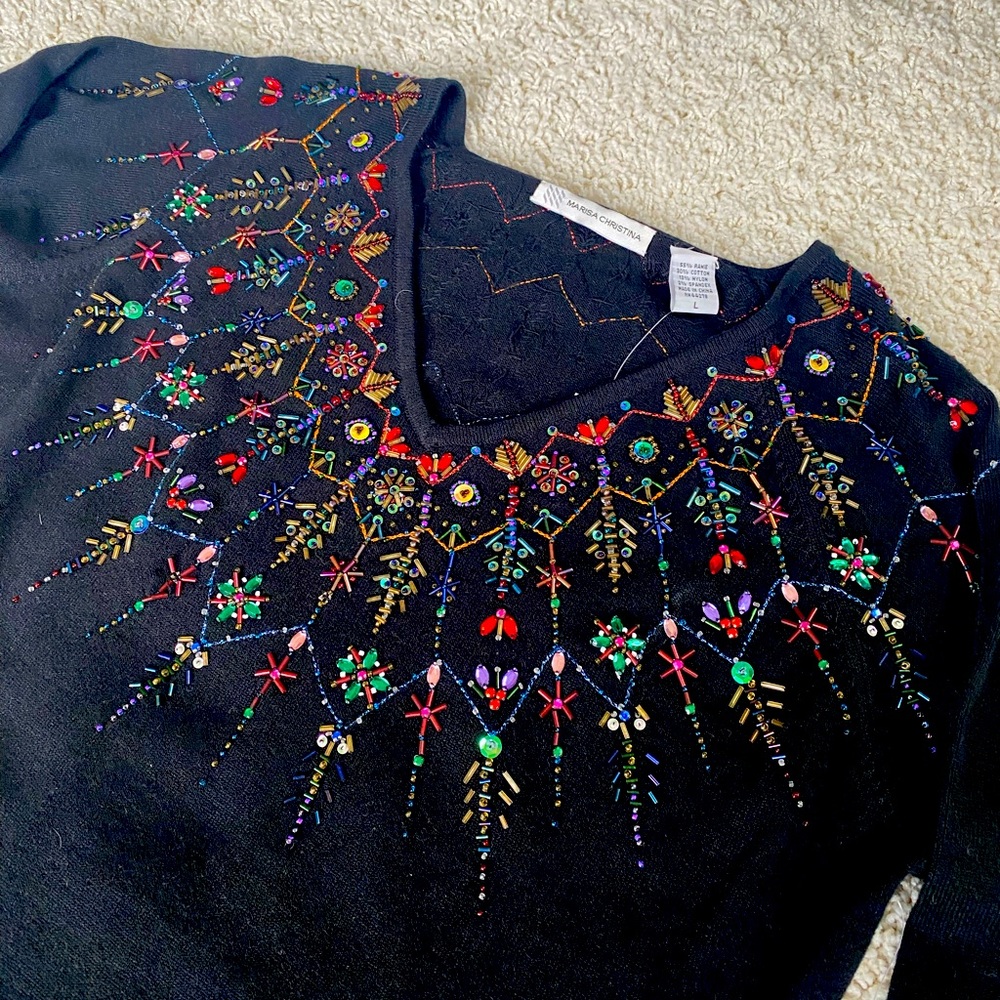 Vintage NWT Marisa Christina beaded fair island style sweater, size L